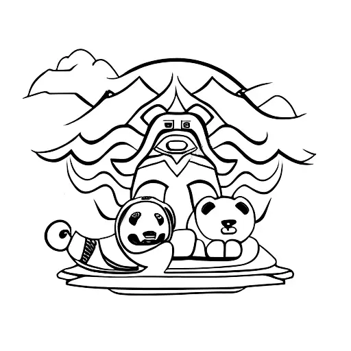 An Eagle Totem On Top Of A Panda Totem On Top Of A Mammoth Totem