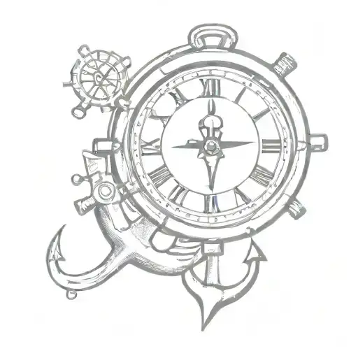 Anchor And Helm And Clock Minimal