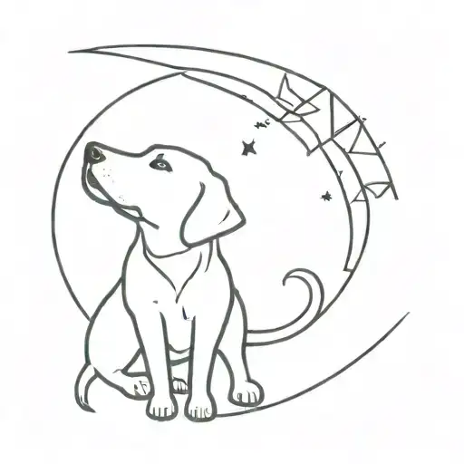 Labrador And A Cat With Halos Above Their Head Looking At The Moon