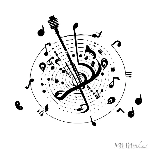 A Minimalist Tattoo Of A Synthesizer Keyboard With Music Notes Floating Around It