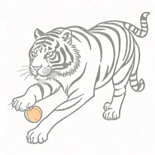 Tiger Carrying A Peach While Walking Towards