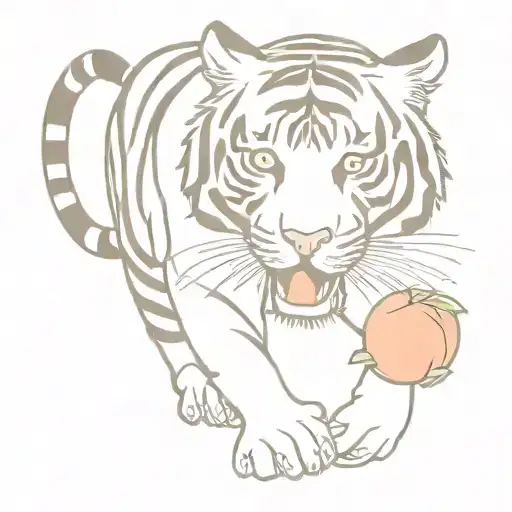 Tiger Carrying A Peach In Its Mouth While Walking Towards