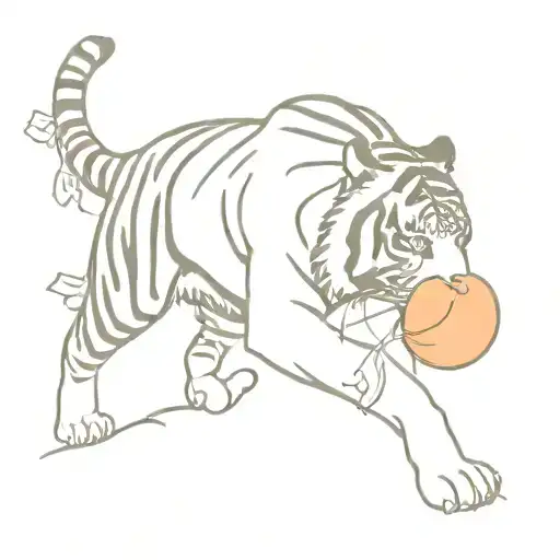 Tiger Carrying A Peach In Its Mouth While Walking Towards