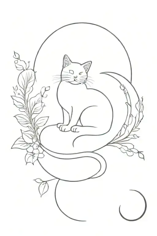 Cat In A Flower Sitted On The Quarter Moon Phase