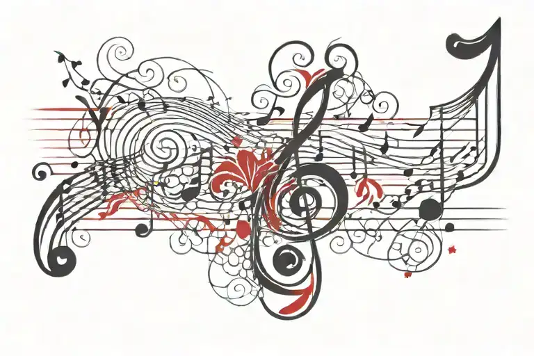 Music Tattoo For Side Of Head Black And Red