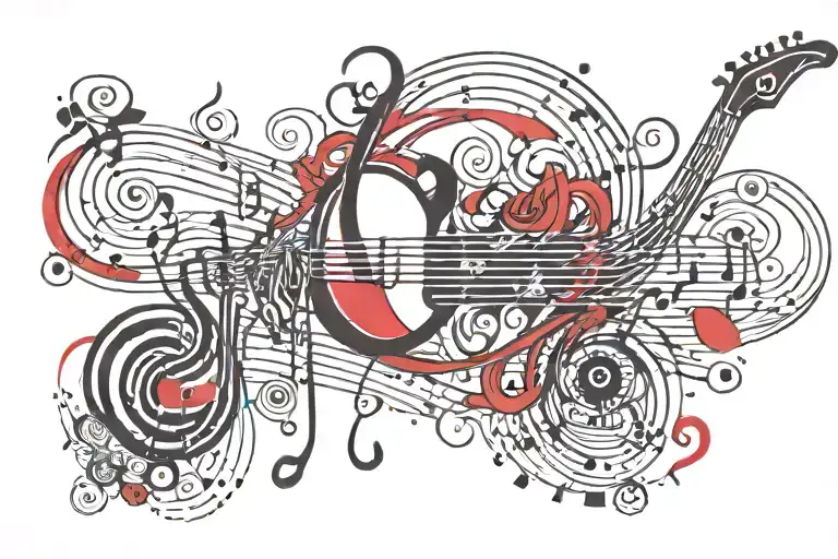 Music Tattoo For Side Of Head Black And Red