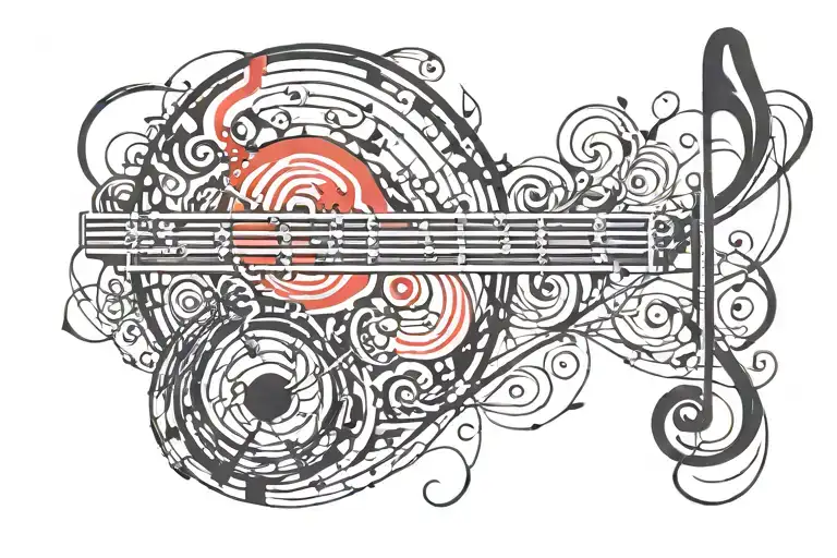 Music Tattoo For Side Of Head Black And Red