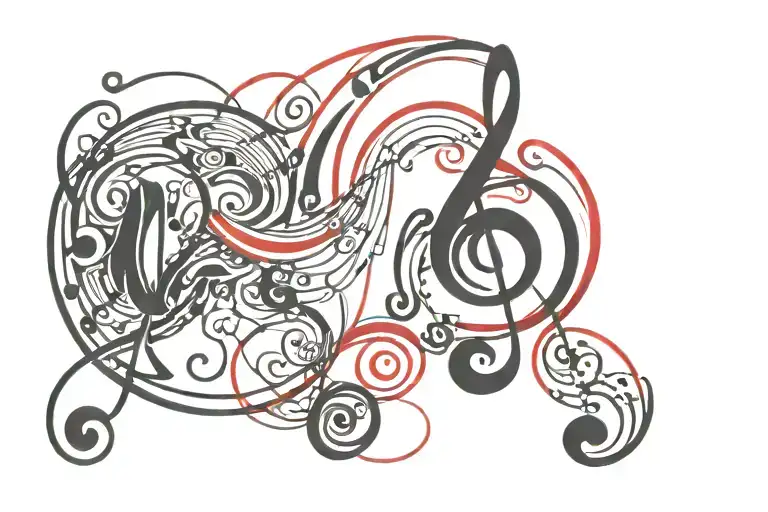 Music Tattoo For Side Of Head Black And Red