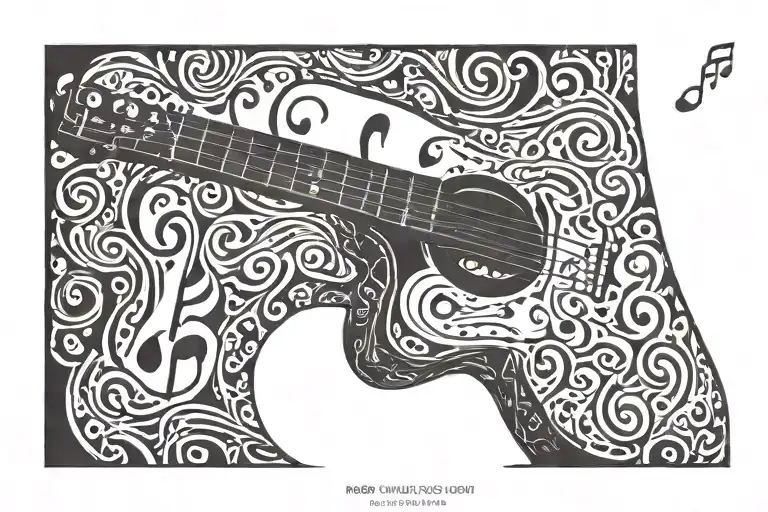 Music Tattoo For Side Of Head Black And Red Music Notes And Maton Acoustic Guitar