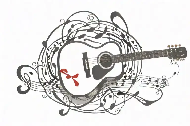 Music Tattoo For Side Of Head Black And Red Music Notes And Maton Acoustic Guitar