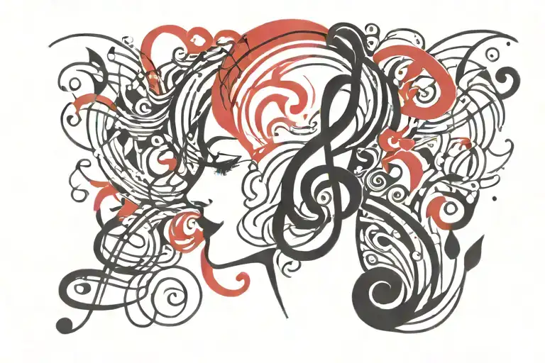 Music Tattoo For Side Of Head Black And Red