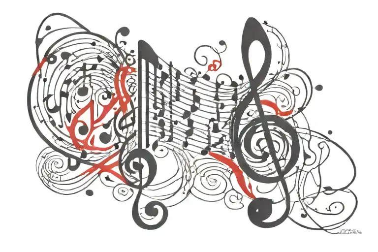 Music Tattoo For Side Of Head Black And Red