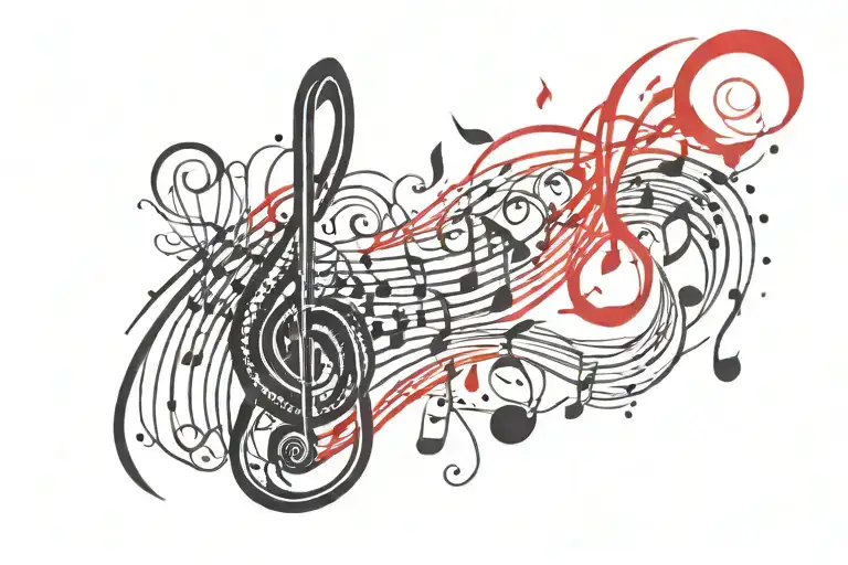 Music Tattoo For Side Of Head Black And Red