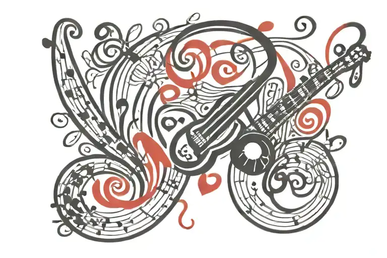 Music Tattoo For Side Of Head Black And Red