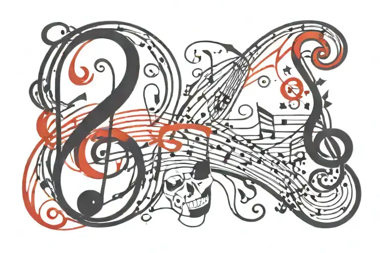 Music Tattoo For Side Of Head Black And Red