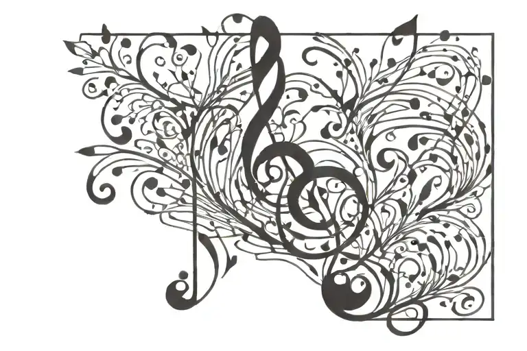Flowing Music Tattoo For Side Of Head Black And Red