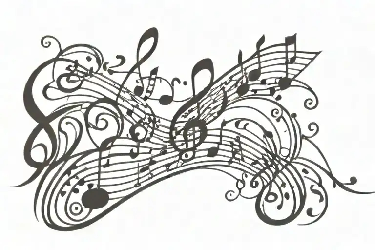 Flowing Music Tattoo For Side Of Head Black And Red
