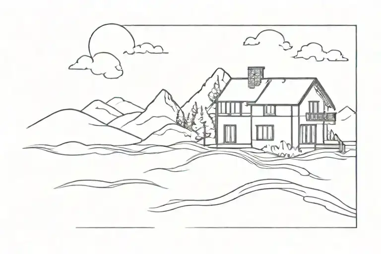 Mountain House Surrounded By Sea Waves