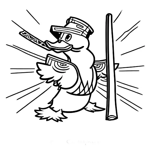 Cartoon Duck Swinging A Samurai Sword