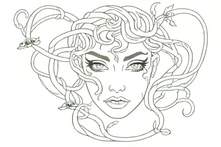 Medusa Eyes With Snake Wrapped In Vines Growing