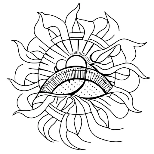 A Minimalist Tattoo Of A Crescent Moon And Sun Intertwined With Plants