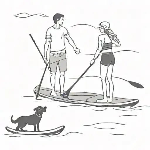 Couple On Paddleboards With Dog