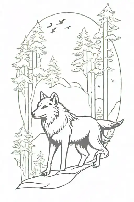 Wolf With Forrest Themed Half Sleeve