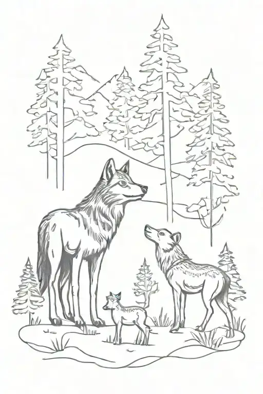 Wolf And Deer With Forrest