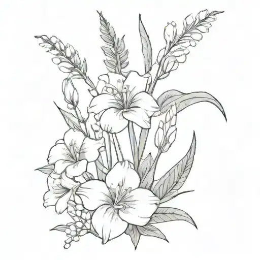 Small Multi Birth Flower Bouquet Primrose And Gladiolus And Lily Of The Valley
