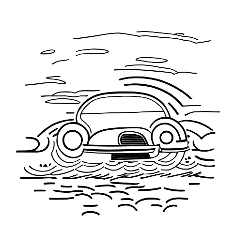 Tattoo Of A Car Facing The Water Watching The Sunset In A Postcard