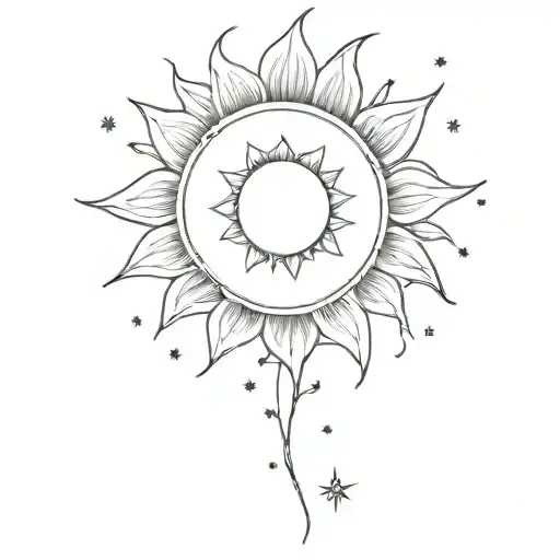 Small Sunflower Surrounded By Stars And Moons Including The Size