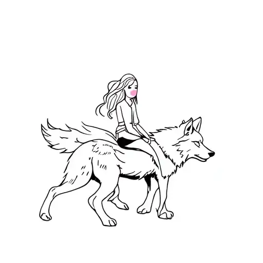 Girl With Pink Cheeks Riding A Wolf