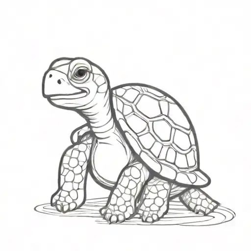 Cute Baby Cartoon Turtle Sitting Alone