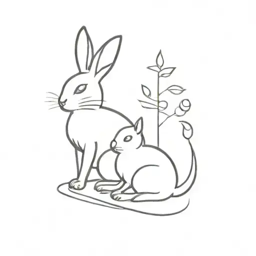 Small Fine Line Tattoo With A Bunny And A Cat