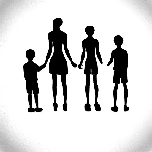 Mom And Two Sons Looking At A Long Stairs Going Up