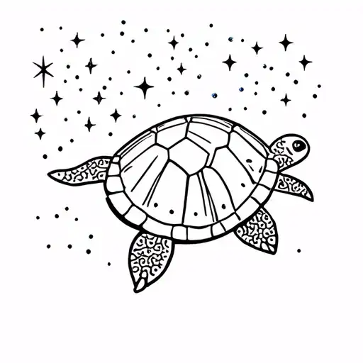 Fine Line Turtle With Sparkles Scattered