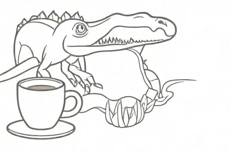Dinosaur And Cup Of Coffee