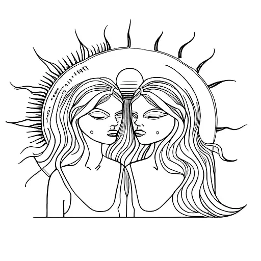 Twin Human Sisters With A Sun Background