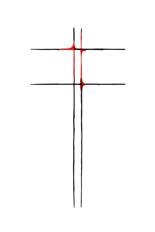 Simple Black Cross With Red Outline On Bottom Right