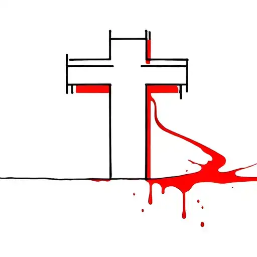 Simple Black Cross With Red Blood Outline On The Bottom Right