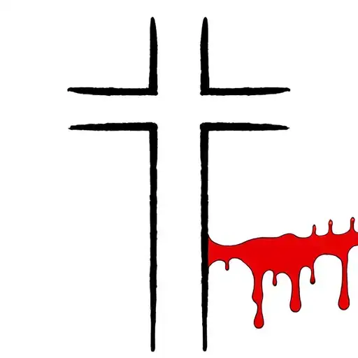 Simple Black Cross With Red Blood Outline On The Bottom Right