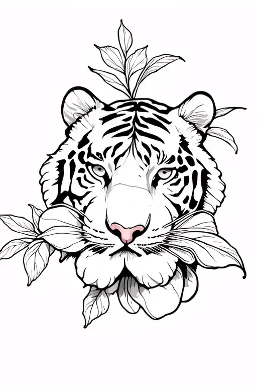 Tiger And Hibiscus Flower
