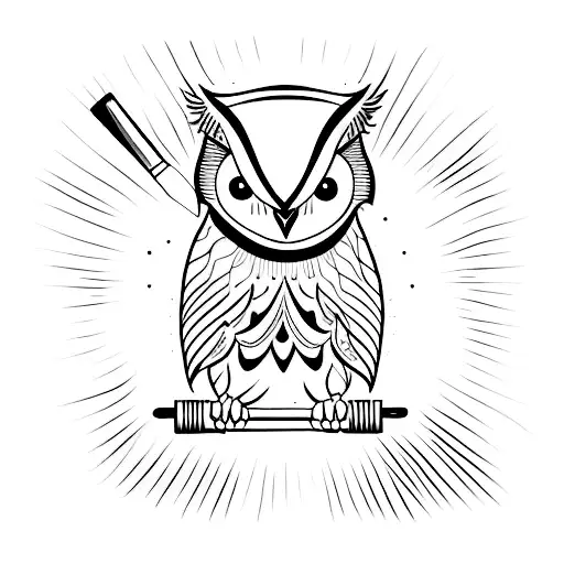 A Minimalist Tattoo Of An Owl Holding A Paintbrush