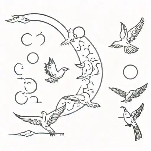 All Moon Phases And 1 Dove Flying Away