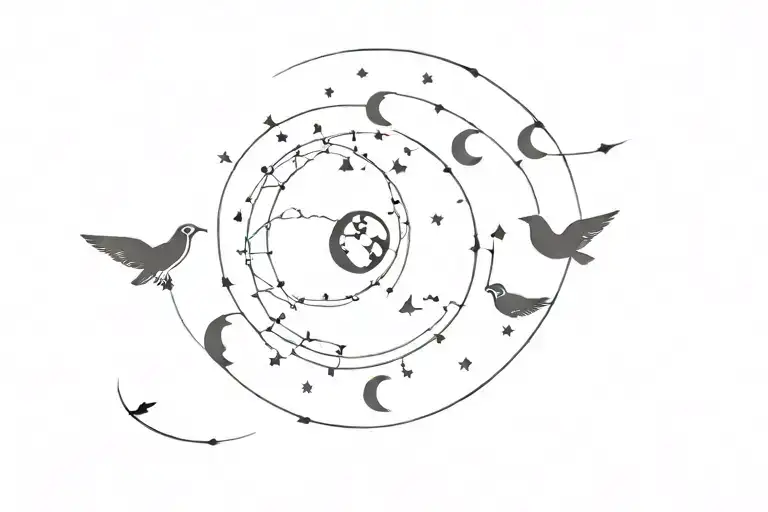 Moon Phases Tattoo With 1 Dove