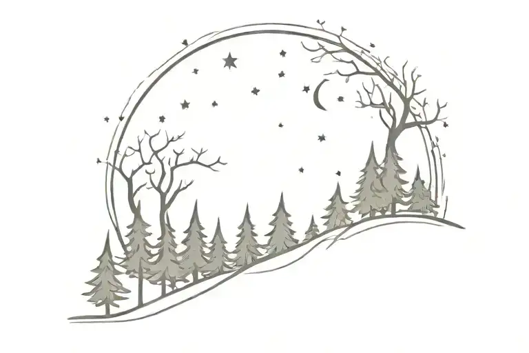 Moon Surrounded By Trees