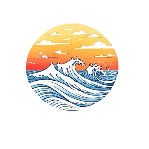 Ocean Wave And Sunset
