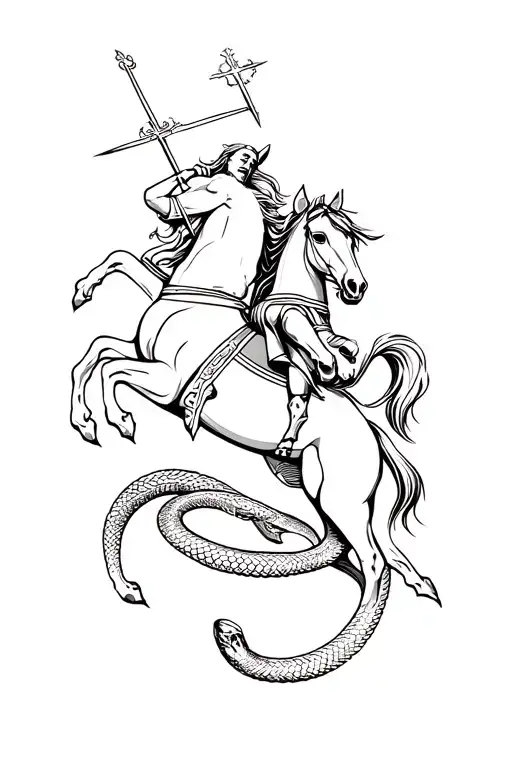 Chest Tattoo Saint George The Victorious On Horseback Defeats A Snake