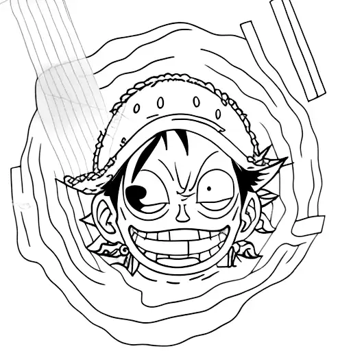 A Minimalist Tattoo Of Luffy From One Piece Surrounded By Abstract Art Elements