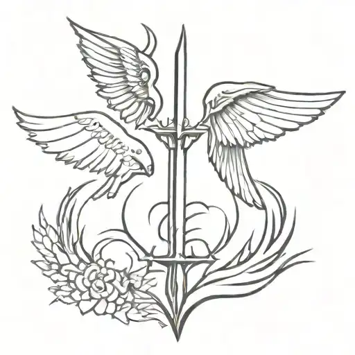 Devil And Angel Wings Sword Brain Heart